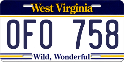 WV license plate OFO758