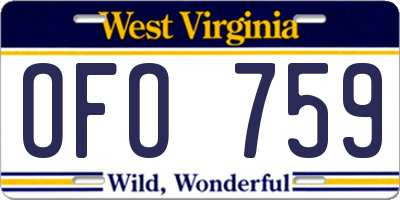 WV license plate OFO759