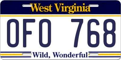 WV license plate OFO768
