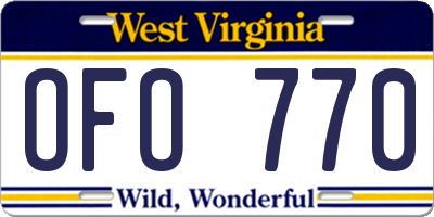 WV license plate OFO770