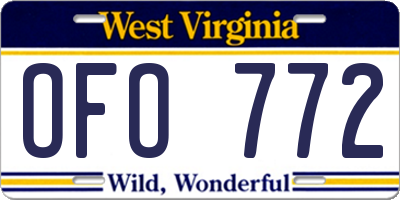 WV license plate OFO772