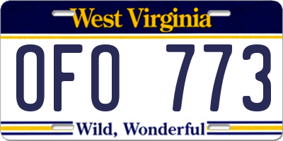 WV license plate OFO773