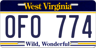 WV license plate OFO774