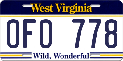 WV license plate OFO778