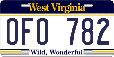 WV license plate OFO782