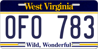 WV license plate OFO783