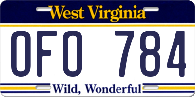 WV license plate OFO784