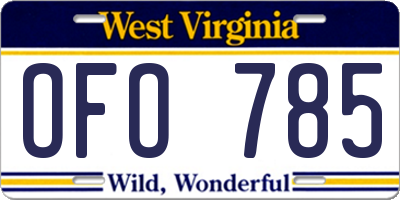 WV license plate OFO785