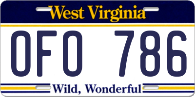 WV license plate OFO786