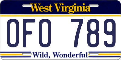 WV license plate OFO789