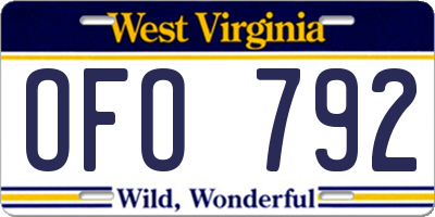 WV license plate OFO792