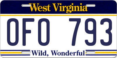 WV license plate OFO793