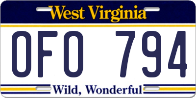 WV license plate OFO794