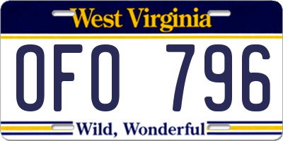WV license plate OFO796