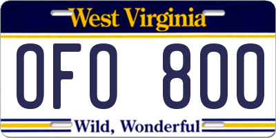 WV license plate OFO800