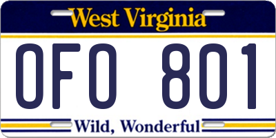 WV license plate OFO801