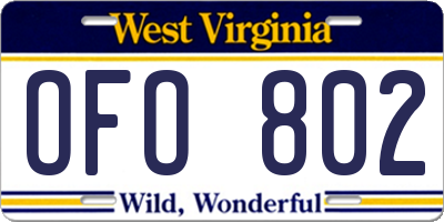 WV license plate OFO802