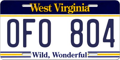 WV license plate OFO804