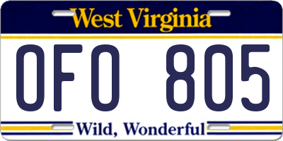 WV license plate OFO805