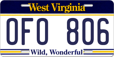 WV license plate OFO806