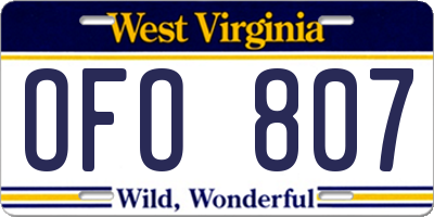 WV license plate OFO807