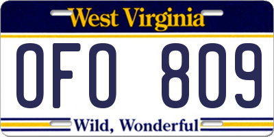 WV license plate OFO809