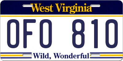 WV license plate OFO810