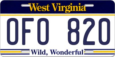 WV license plate OFO820