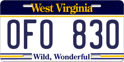 WV license plate OFO830
