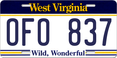 WV license plate OFO837