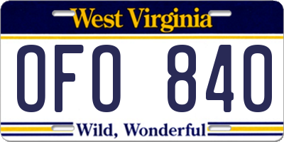 WV license plate OFO840