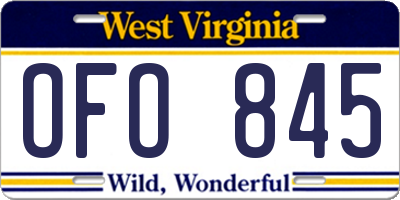 WV license plate OFO845