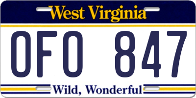 WV license plate OFO847