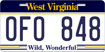 WV license plate OFO848