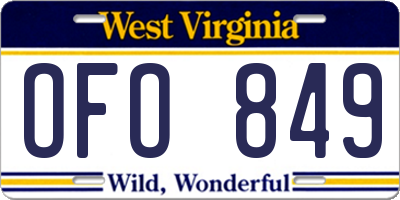 WV license plate OFO849