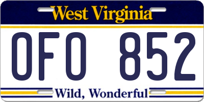 WV license plate OFO852