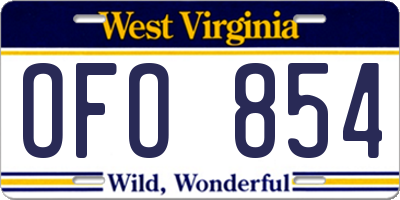 WV license plate OFO854