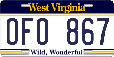 WV license plate OFO867