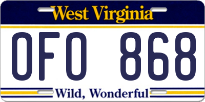 WV license plate OFO868