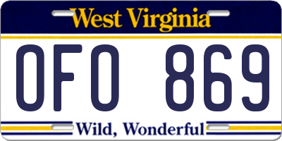 WV license plate OFO869