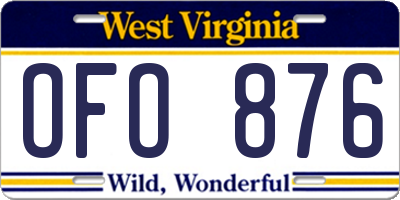 WV license plate OFO876