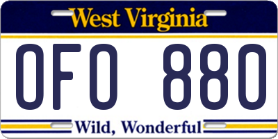 WV license plate OFO880
