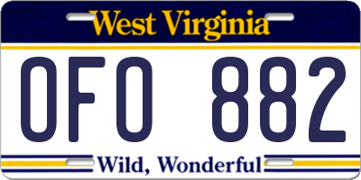 WV license plate OFO882