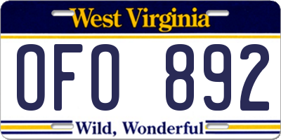 WV license plate OFO892