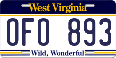WV license plate OFO893