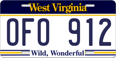 WV license plate OFO912