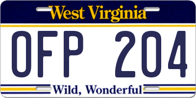 WV license plate OFP204