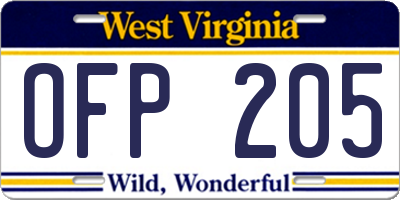 WV license plate OFP205