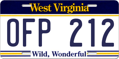 WV license plate OFP212