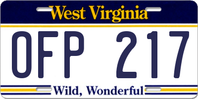WV license plate OFP217